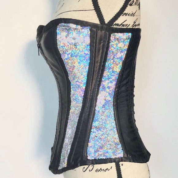 corset Tops Beautiful Black Satin Glitter Corset W Lace Back Poshmark